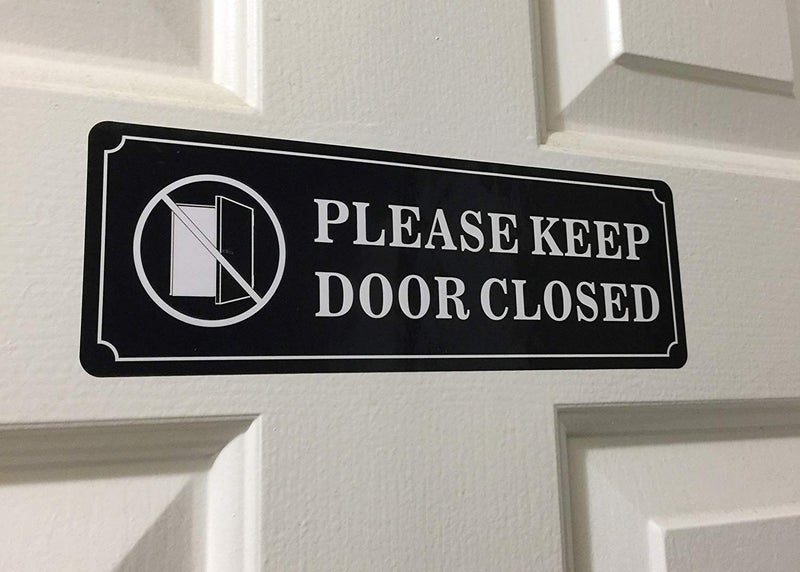 Rockmount Electronics Outdoor/Indoor (2 Pack) 9" X 3" - Please Keep Door Closed - Black & White Vinyl Label Sticker Decal - for Business Store, Shop, Cafe, Office, Restaurant - Back Self Adhesive Vinyl - Image 2